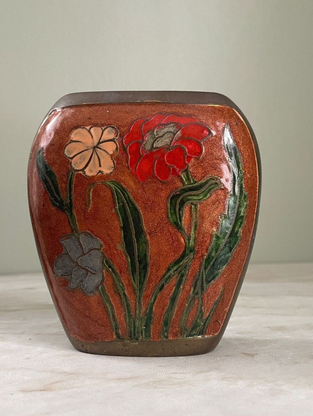 Vintage Cloisonné Enamel Floral Vase | Chinoiserie Eclectic Decor